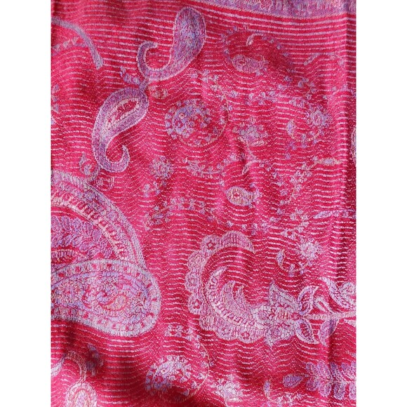 Pashmina(?) Silk Wool Paisley Scarf Wrap Shawl Rectangle Fringe Red Orange EUC - Picture 3 of 6